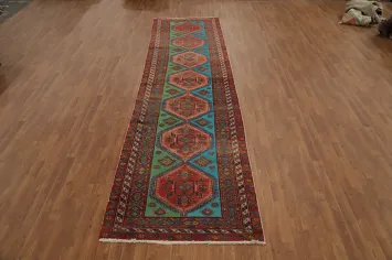 Vintage Geometric Heriz Persian Runner Rug 4x14