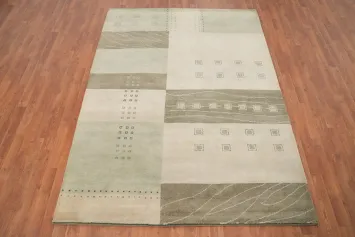Modern Geometric Gabbeh Area Rug 6x8 with Earthy Tones Design