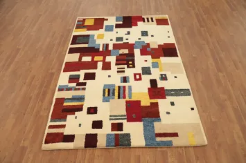 Abstract Gabbeh Area Rug 5x8 with Multicolor Geometric Shapes
