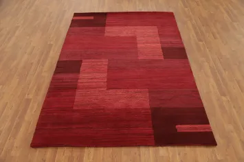 Modern Red Abstract Geometric Gabbeh Area Rug 6x8