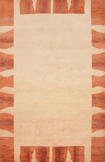 Minimalist Beige Gabbeh Area Rug 6x8 Featuring Bold Rust Accents