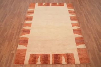 Minimalist Beige Gabbeh Area Rug 6x8 Featuring Bold Rust Accents