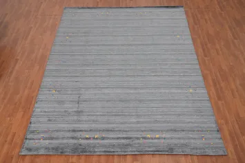 Elegant Grey Gabbeh Area Rug 9x12 with Subtle Geometric Accents