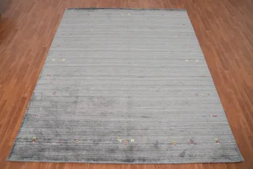 Minimalist Gabbeh Area Rug 8x10 with Delicate Border Accents