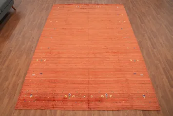 Stylish Orange Gabbeh Area Rug 8x12 with Delicate Accents