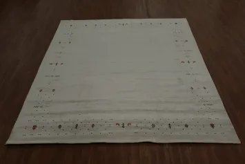 Gabbeh Area Rug 8x10 with Elegant Colorful Accents Border