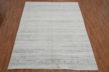 Minimalist Gray Gabbeh Area Rug 9x12 with Subtle Pattern