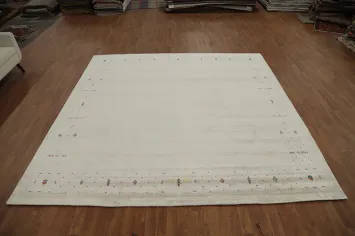 Sophisticated Neutral Gabbeh Area Rug 10x10 with Delicate Accents