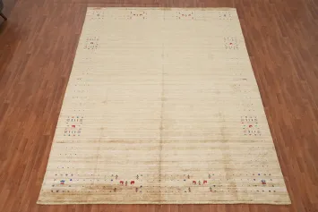 Elegant Minimalist Gabbeh Area Rug 9x12 with Subtle Tribal Accents