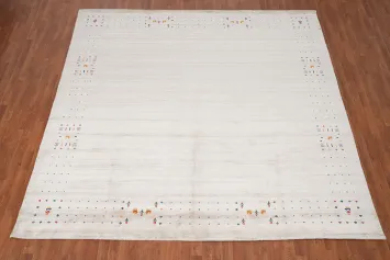 Neutral-toned Gabbeh Area Rug 10x10 Featuring Delicate Artistic Details