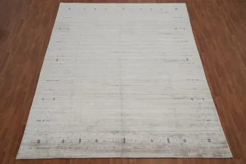 Minimalist Elegance Gabbeh Area Rug 9x12 With Artistic Borders