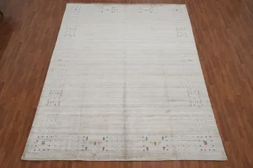 Neutral Toned Gabbeh Area Rug 9x12 with Delicate Animal Details