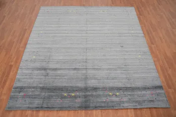 Chic Gray Gabbeh Area Rug 8x9 with Scattered Design Highlights