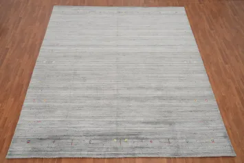 Sophisticated Grey Gabbeh Area Rug 10x12 with Delicate Embellishments