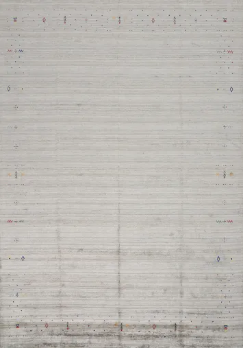 Delicate Gray Gabbeh Area Rug 10x12 with Colorful Embellishments