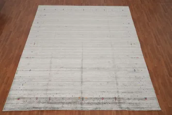 Delicate Gray Gabbeh Area Rug 10x12 with Colorful Embellishments
