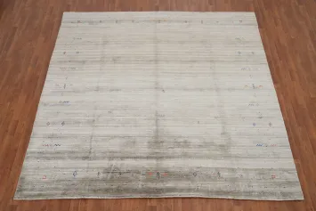 Elegant Neutral Tones Minimalistic Gabbeh Area Rug 9x9