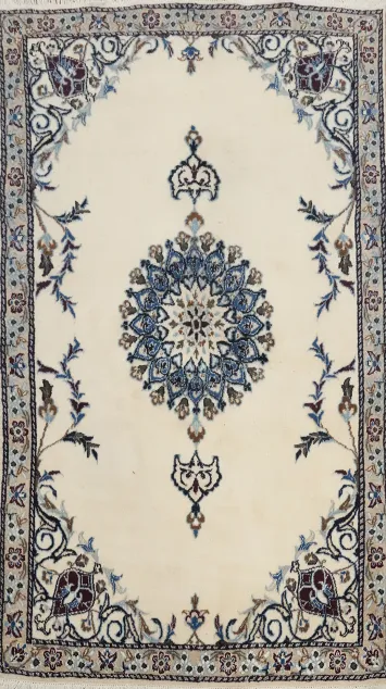 Handmade Wool Medallion Nain Persian Rug 4x7