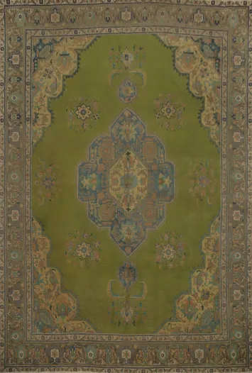 Traditional Green Wool Tabriz Persian Area Rug 10x13