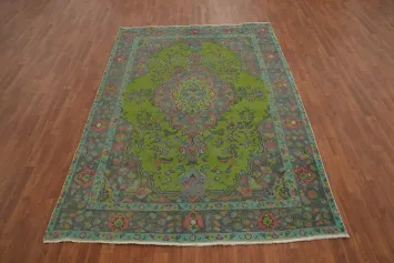 Green Wool Medallion Tabriz Persian Area Rug 6x10
