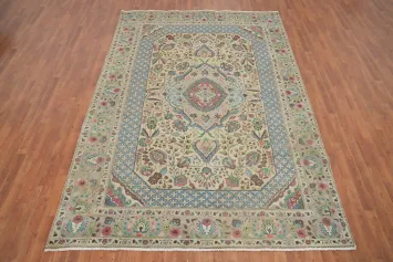 Vintage Wool Floral Tabriz Persian Area Rug 7x10