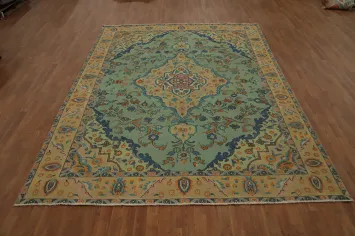 Green Floral Medallion Tabriz Persian Area Rug 8x11