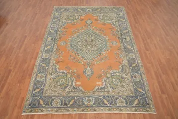 Orange Wool Medallion Tabriz Persian Area Rug 7x10