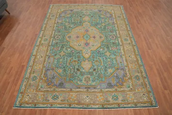 Vintage Geometric Tabriz Persian Area Rug 8x11
