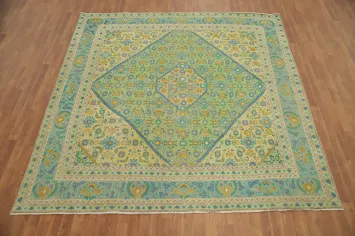 Vintage Geometric Tabriz Persian Area Rug 9x9