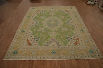 Green Wool Floral Tabriz Persian Area Rug 9x12