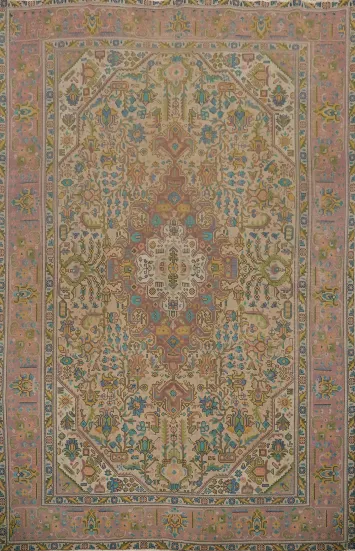Vintage Geometric Tabriz Persian Area Rug 9x13