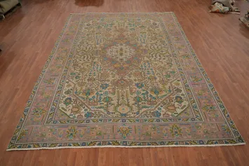 Vintage Geometric Tabriz Persian Area Rug 9x13