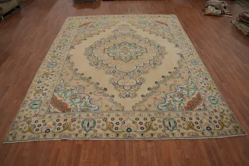 Vintage Wool Medallion Tabriz Persian Area Rug 10x12