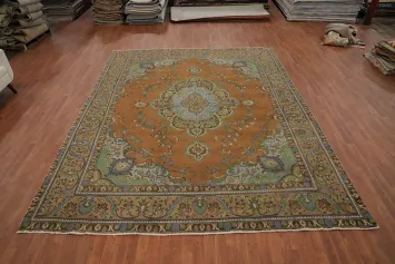 Orange Wool Tabriz Persian Area Rug 10x12