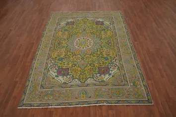 Vintage Green Floral Tabriz Persian Area Rug 6x9