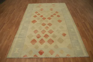 Vegetable Dye Geometric Kilim Flat Weave Area Rug 6x9