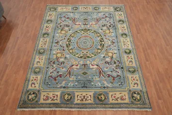 Animals Blue Medallion Ziegler Large Area Rug 9x12