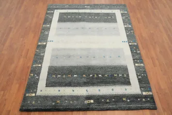 Stylish Gray Gabbeh Area Rug 5x8 With Subtle Contrast Details