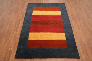 Contemporary Striped Gabbeh Rug 5x7 in Warm Earth Hues for Elegance