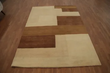 Modern Minimalism Gabbeh Area Rug 5x8 with Neutral Brown Hues