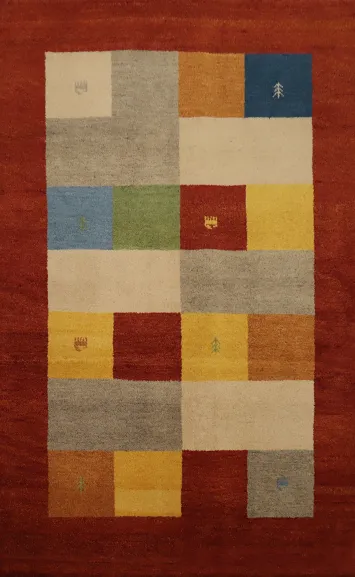 Modern Multi-Tone Gabbeh Rug 5x7 with Unique Geometric Patterns