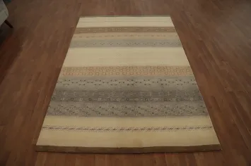 Elegant Neutral Tones in Striped Patterned Gabbeh Area Rug 5x8