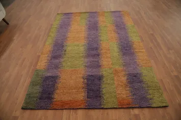 Elegant Multicolor Gabbeh Area Rug 6x8 with Striped Pastel Hues