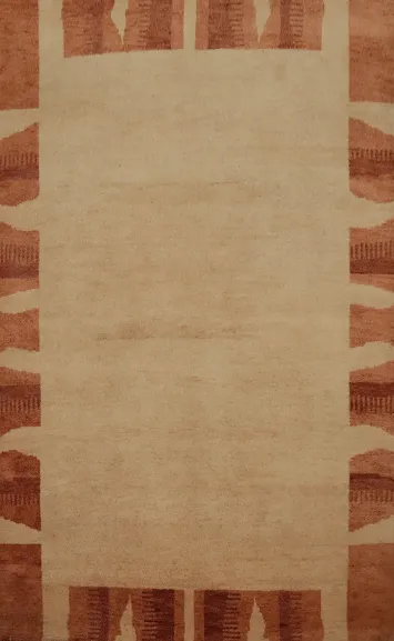 Stylish Contemporary Neutral Gabbeh Area Rug 6x8 with Design Border