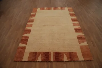 Stylish Contemporary Neutral Gabbeh Area Rug 6x8 with Design Border
