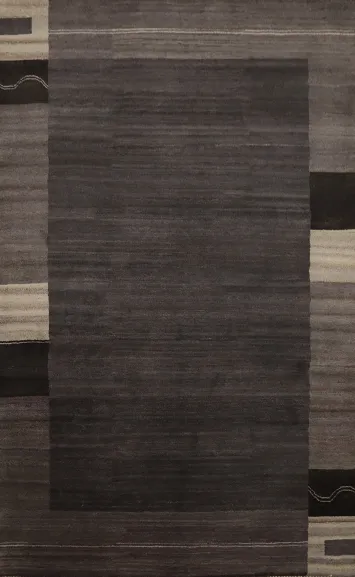 Contemporary Gray Gabbeh Area Rug 5x8 with Geometric Design Accents