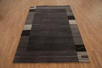 Contemporary Gray Gabbeh Area Rug 5x8 with Geometric Design Accents