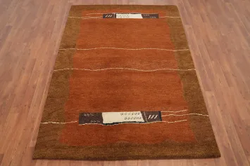 Contemporary Terracotta Gabbeh Rug 5x7 with Artistic Border Design