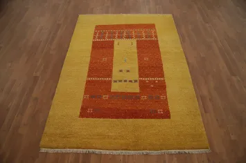 Embrace Warmth with Earth-Toned Geometric Gabbeh Rug 5x6