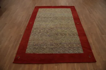 Sophisticated Multicolor Gabbeh Area Rug 5x8 with Bold Borders